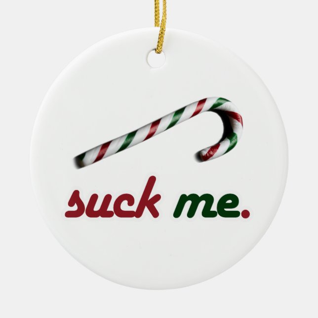 SUCK ME CANDY CANE -.png Ceramic Tree Decoration (Front)