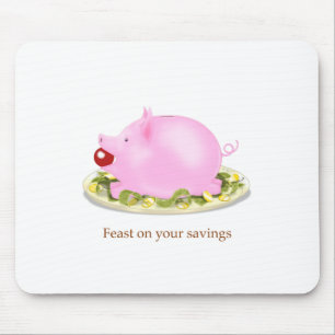 Suckling Piggy Bank on a Bed of Money Mouse Mat