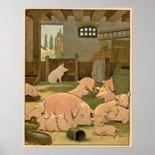 Suckling Pigs and Mother on the Farm Poster