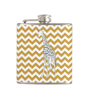 Sudan Brown Safari Chevron with Pop Art Giraffe Hip Flask