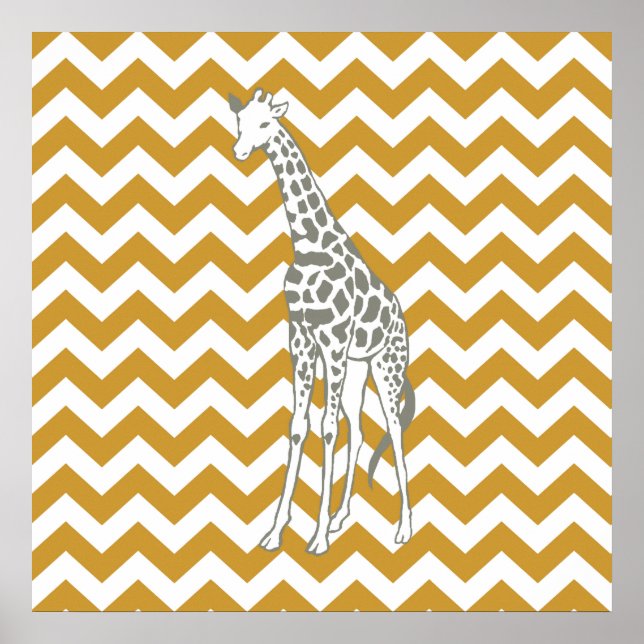 Sudan Brown Safari Chevron with Pop Art Giraffe Poster (Front)