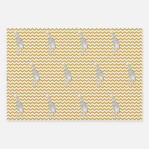 Sudan Brown Safari Chevron with Pop Art Giraffe Wrapping Paper Sheet