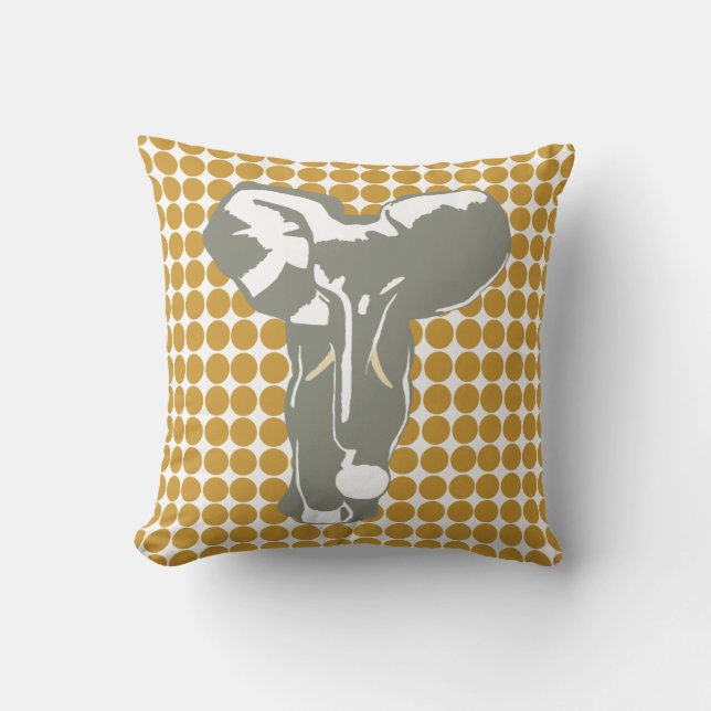 Sudan Brown Safari Dot with Pop Art Elephant Cushion (Front)