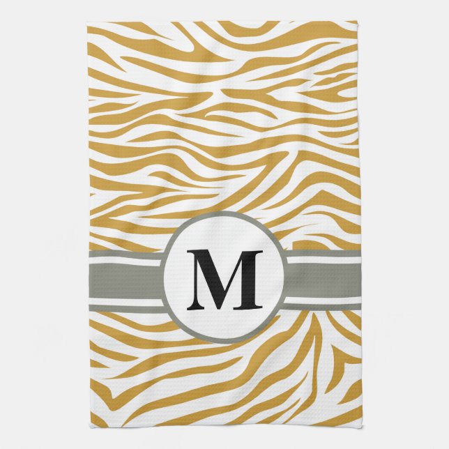 Sudan Brown Safari Zebra with monogram Tea Towel (Vertical)