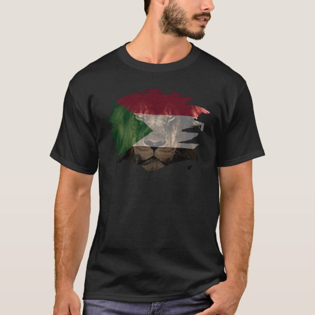 Sudan Flag & African Lion Picture   Sudanese T-Shirt (Front)