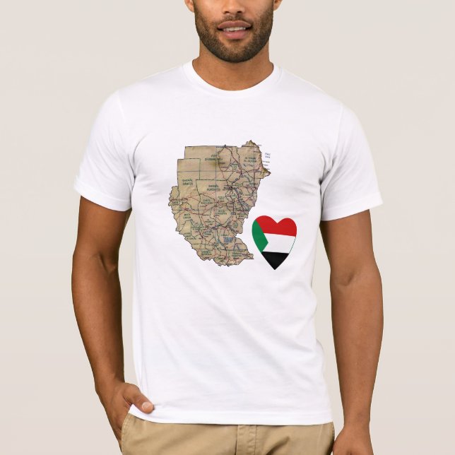 Sudan Flag Heart and Map T-Shirt (Front)
