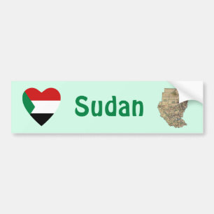 Sudan Flag Heart + Map Bumper Sticker