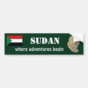 Sudan Flag + Map Bumper Sticker