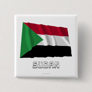 Sudan Waving Flag with Name 15 Cm Square Badge