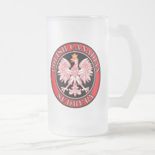 Sudbury Polish Canadian Eagle Frosted Glass Beer Mug