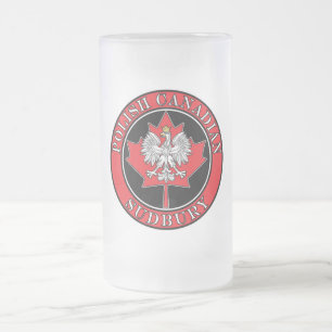 Sudbury Round Polish Canadian Leaf Frosted Glass Beer Mug