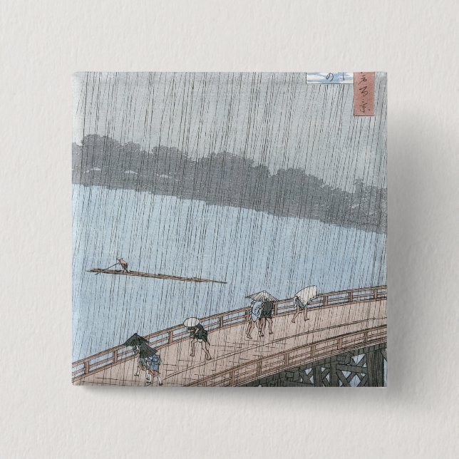 Sudden Shower over Shin-Ohashi Bridge and 15 Cm Square Badge (Front)