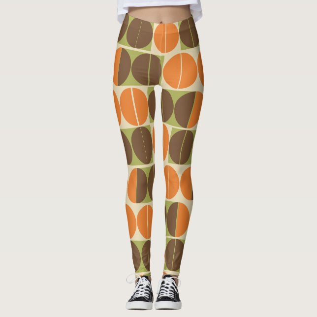 Suddenly Seventies Orange Brown Green Geometric Leggings (Front)