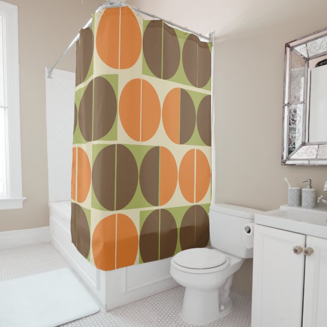 Suddenly Seventies Orange Brown Green Geometric Shower Curtain (In Situ)