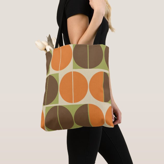 Suddenly Seventies Orange Brown Green Geometric Tote Bag (Close Up)
