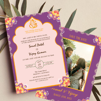 Sudh Desi Indian Hindu Wedding Ganesha Logo Chakra Invitation