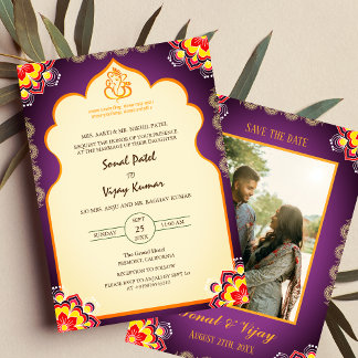 Sudh Desi Indian Hindu Wedding Ganesha Logo Chakra Invitation