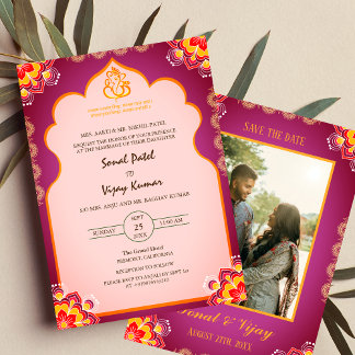 Sudh Desi Indian Hindu Wedding Ganesha Logo Chakra Invitation