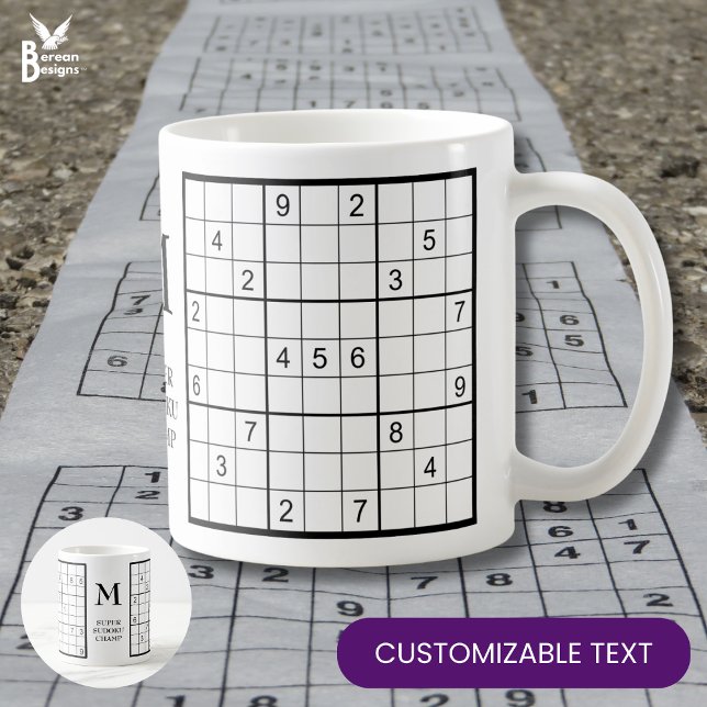 Sudoku Monogram Name  Coffee Mug (Fun SUDOKU monogram mug for the puzzle solver in your life. Customizable text too.)