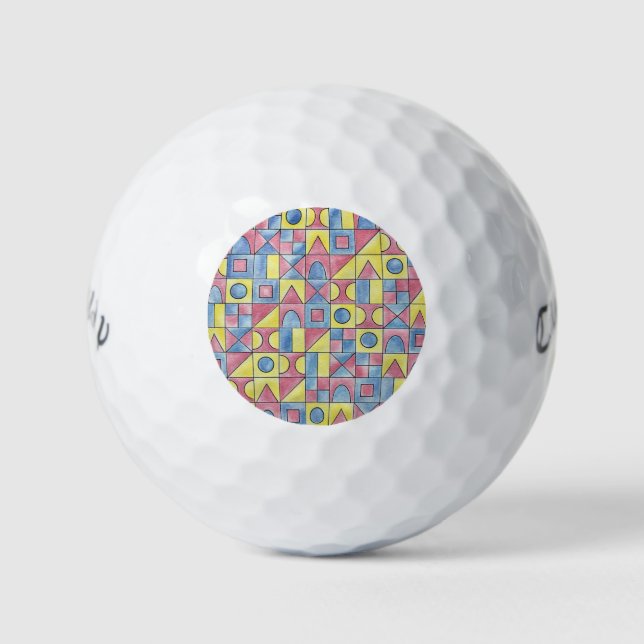 Sudoku One-Modern Bauhaus Geometric Watercolor Art Golf Balls (Front)