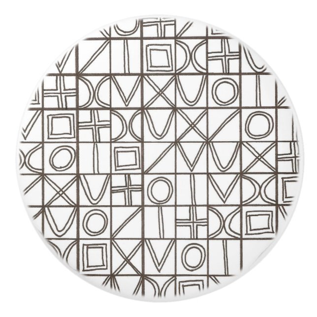 Sudoku Two-Black And White Abstract Geometric Ceramic Knob (Front)