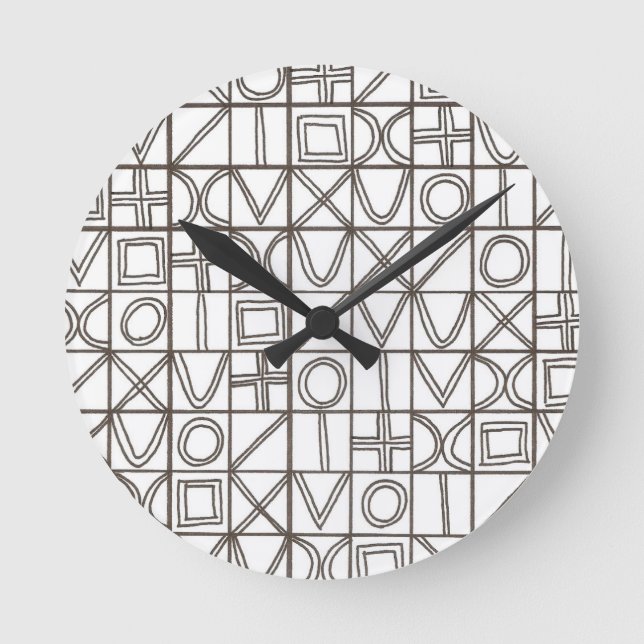 Sudoku Two-Black And White Modern Geometric Round Clock (Front)