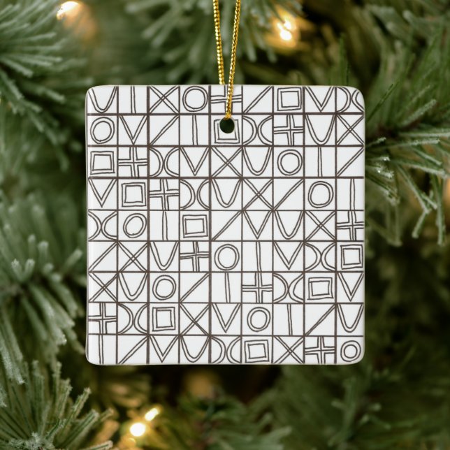 Sudoku Two-Black And White Modern Minimalist Ceramic Ornament (Tree)