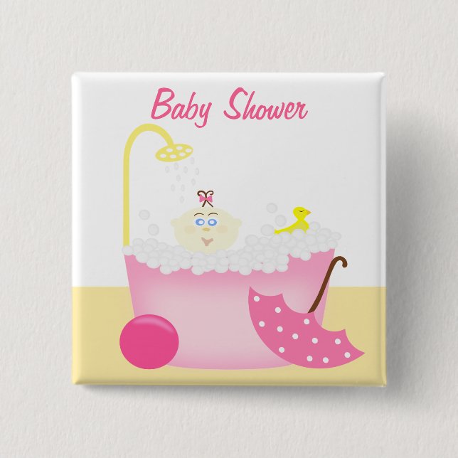 Sudsy Bathtub Pink Baby Girl Shower Pin (Front)