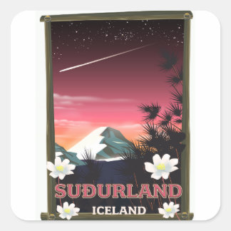 Suðurland Iceland travel poster Square Sticker