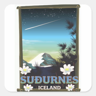 Suðurnes iceland travel poster square sticker