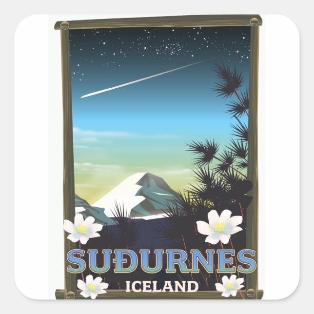Suðurnes iceland travel poster square sticker (Front)