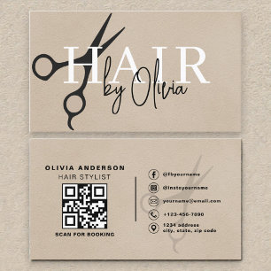 Suede Neutral Scissors QR Code Hair Stylist  Business Card