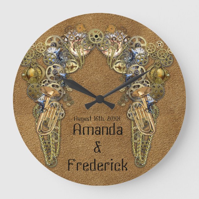 Suede Texture with Steampunk Sculptures Large Clock (Front)