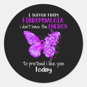 Suffer From Fibromyalgia Awareness Butterfly Purpl Classic Round Sticker
