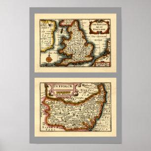 "Suffolck" Suffolk County Map Poster