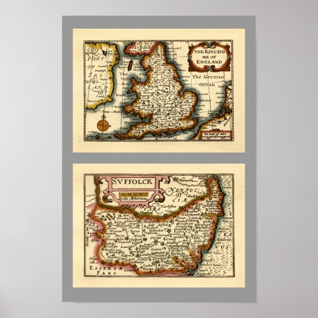 "Suffolck" Suffolk County Map Poster (Front)