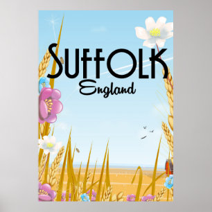 Suffolk England farmyard cartoon travel poster