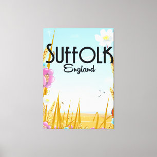 Suffolk England farmyard cartoon travel poster Canvas Print