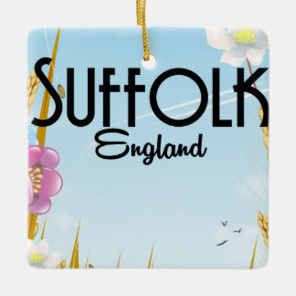 Suffolk England farmyard cartoon travel poster Ceramic Tree Decoration
