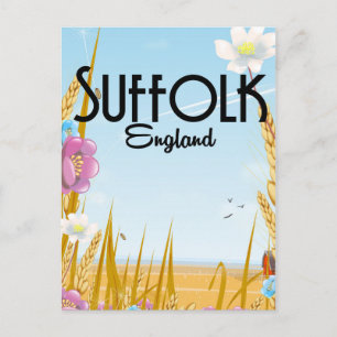Suffolk England farmyard cartoon travel poster Postcard