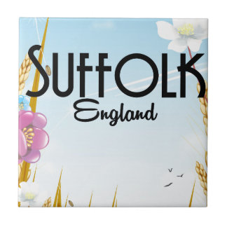 Suffolk England farmyard cartoon travel poster Tile