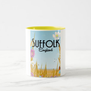 Suffolk England farmyard cartoon travel poster Two-Tone Coffee Mug