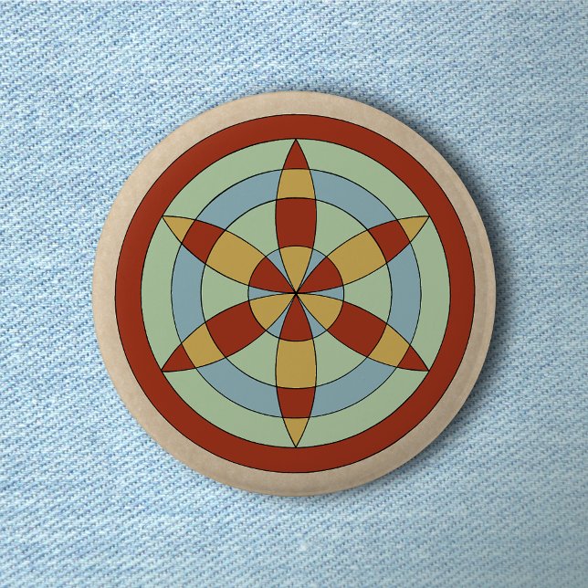 Suffolk Hexafoil (Daisy Wheel) Witch Mark 6 Cm Round Badge (Suffolk Hexafoil (Daisy Wheel) Witch Mark Button on Light Denim)