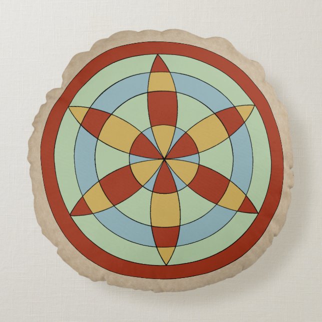 Suffolk Hexafoil (Daisy Wheel) Witch Mark Round Cushion (Front)