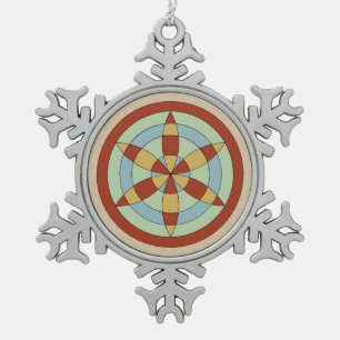 Suffolk Hexafoil (Daisy Wheel) Witch Mark Snowflake Pewter Christmas Ornament
