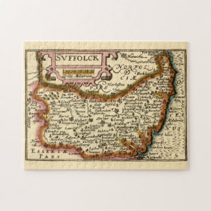 Suffolk (Suffolck) County England Antiquarian Map Jigsaw Puzzle