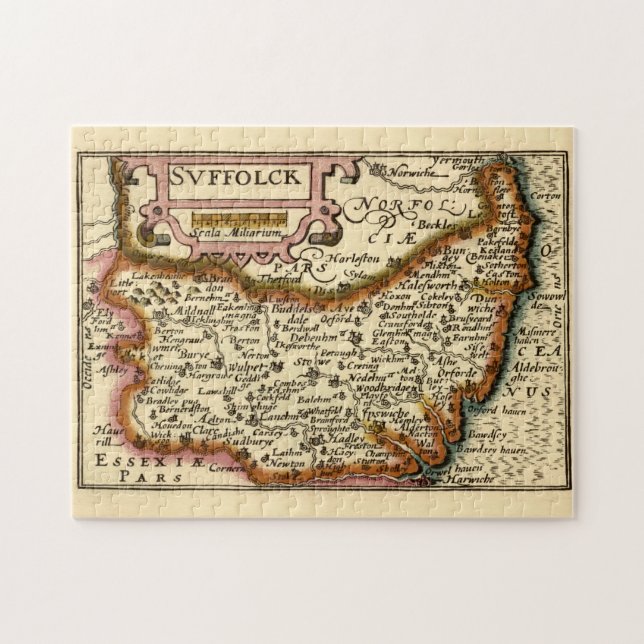 Suffolk (Suffolck) County England Antiquarian Map Jigsaw Puzzle (Horizontal)