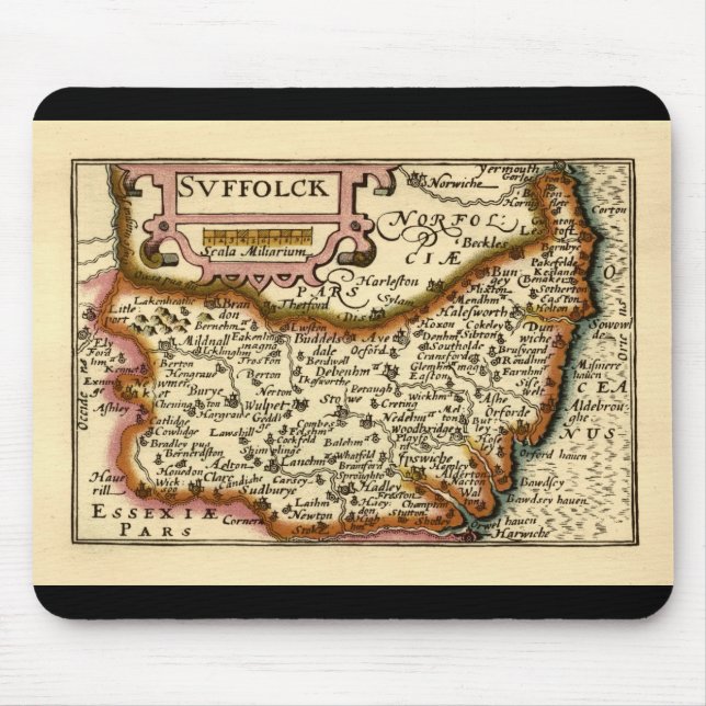 Suffolk (Suffolck) County England Antiquarian Map Mouse Mat (Front)