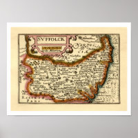 Suffolk (Suffolck) County England Antiquarian Map