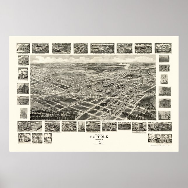 Suffolk, VA Panoramic Map - 1907 Poster (Front)
